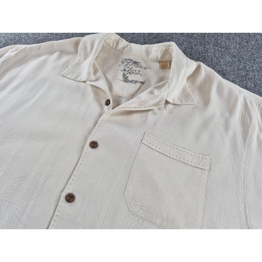 Jamaica Jaxx Mens XXL Silk Camp Shirt Off White Tropical Jacquard Button Down